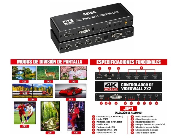 &ua HDMI SPLITTER 1 X 4 4K + DVI IN + AUX + RS32 SM-PJ0202
